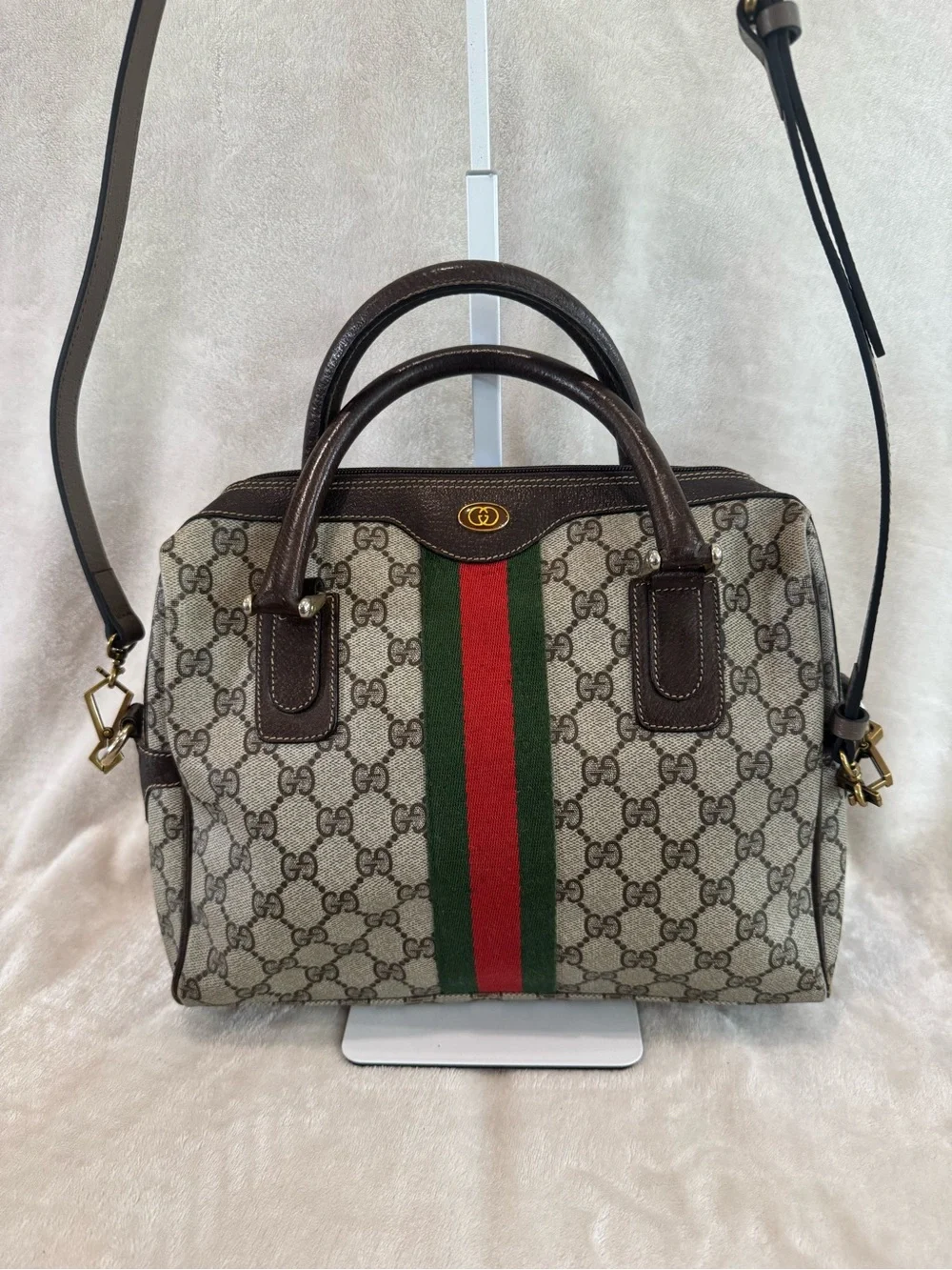 Vintage Gucci Boston Bag with Green & Red Web Stripe